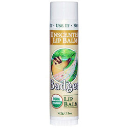 Badger unscented lip balm provides long-lasting moisture to dry lips. 